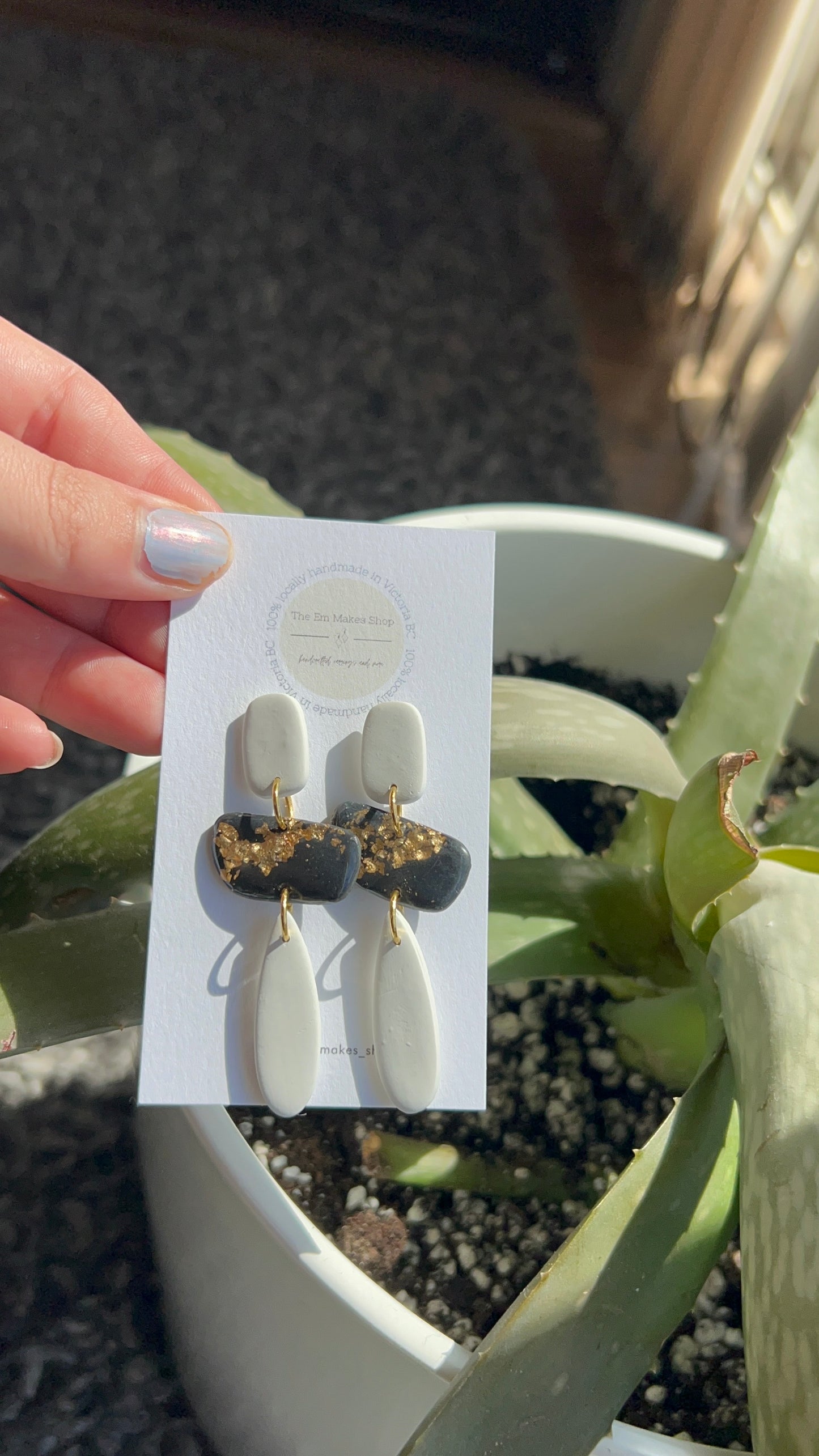 Black white and gold dangles