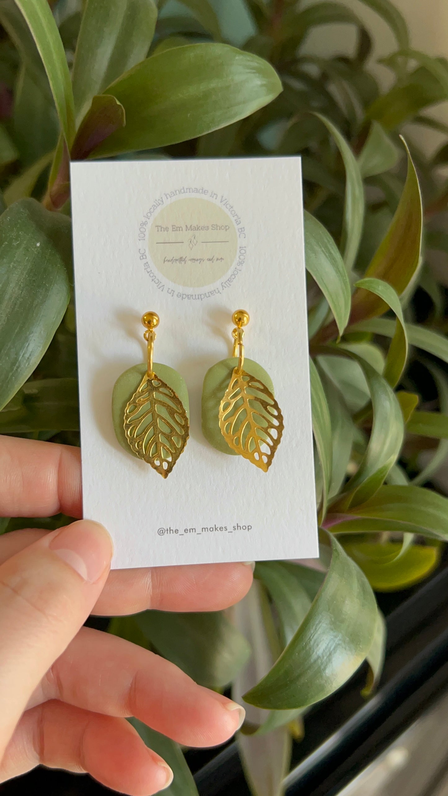 Gold Leaf Green dangle studs