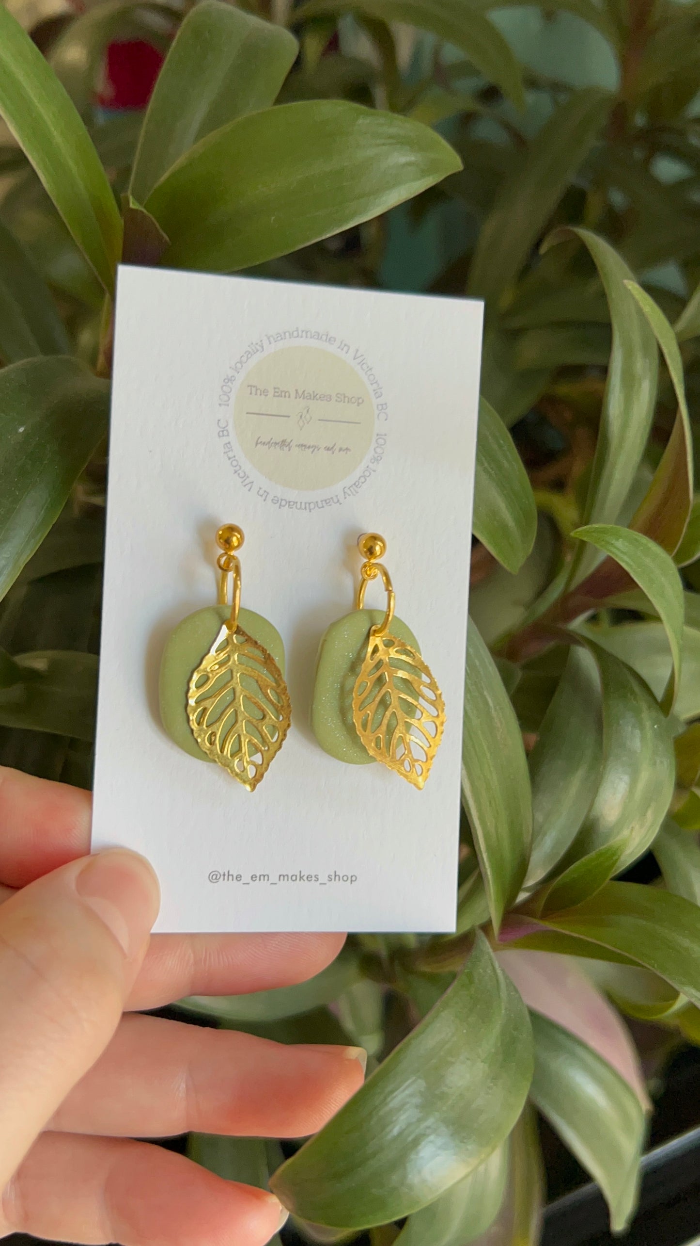 Gold Leaf Green dangle studs
