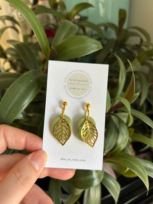 Gold Leaf Green dangle studs