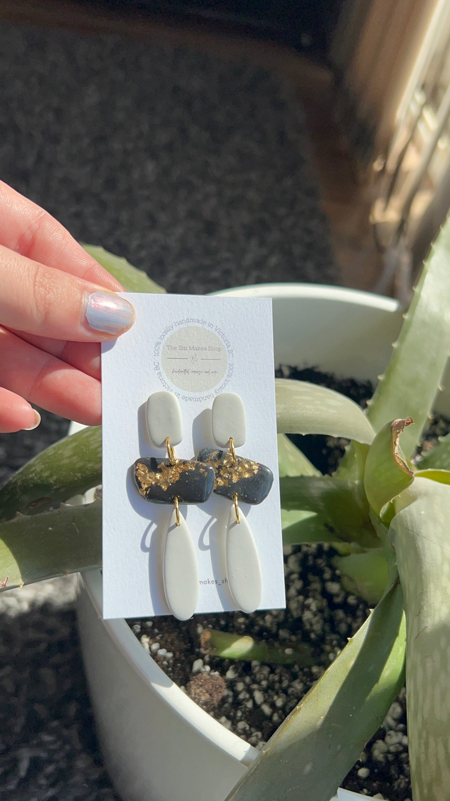 Black white and gold dangles